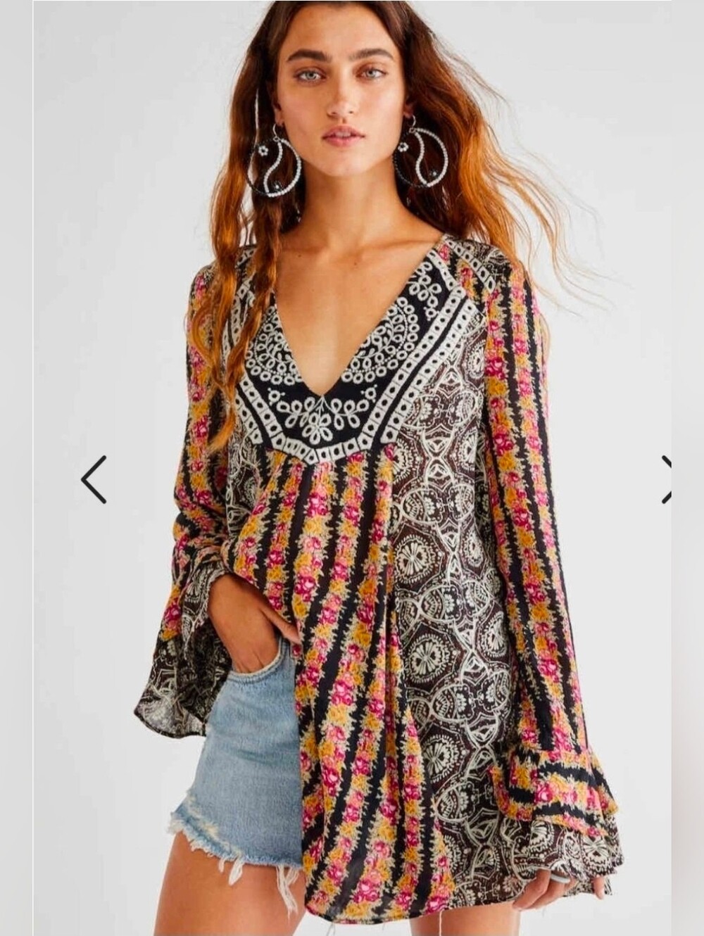 Free People Fallin Into You Tunic Long Sleeves Ruffled Cuffs Uneven Hemlin Sz XS